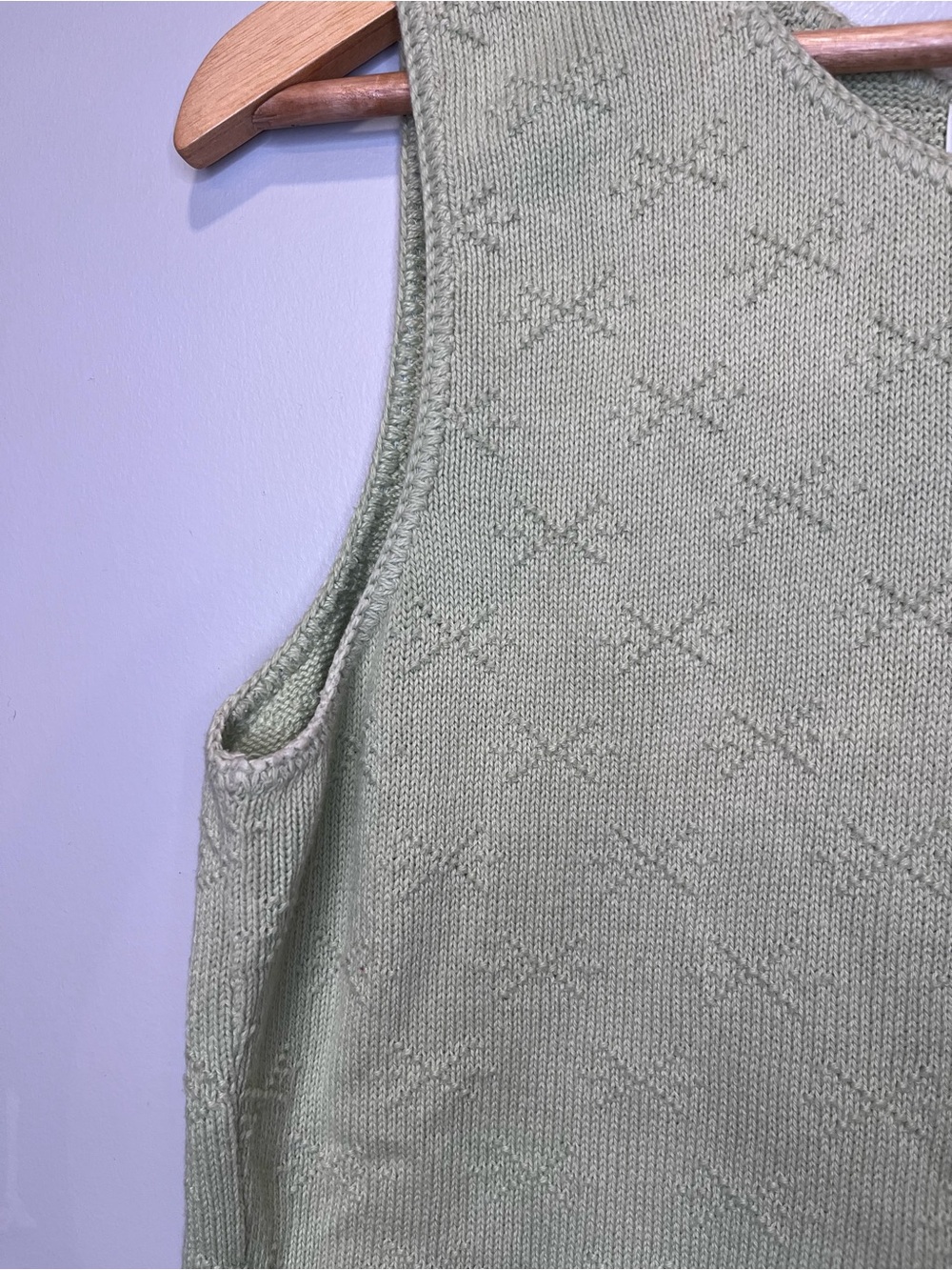 A Knitch Above Light Sage Cottage-core 100% Cotton Sleeveless Sweater Top - Picture 4 of 7